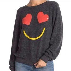 Wildfox Heart Eyes Emoji Cozy Pullover Sweater Round Neck- New